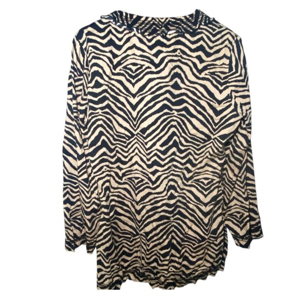 Zebra Print V-Neck Tunic Top Long Sleeves Womens Size L Exotic Casual Boho - Picture 3 of 9